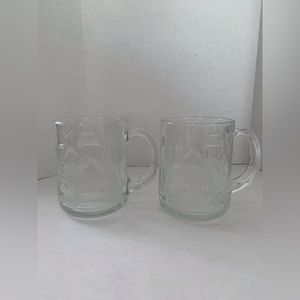 Arcoroc France Welcome Home Christmas Winter Clear Glass Mugs Set of Two